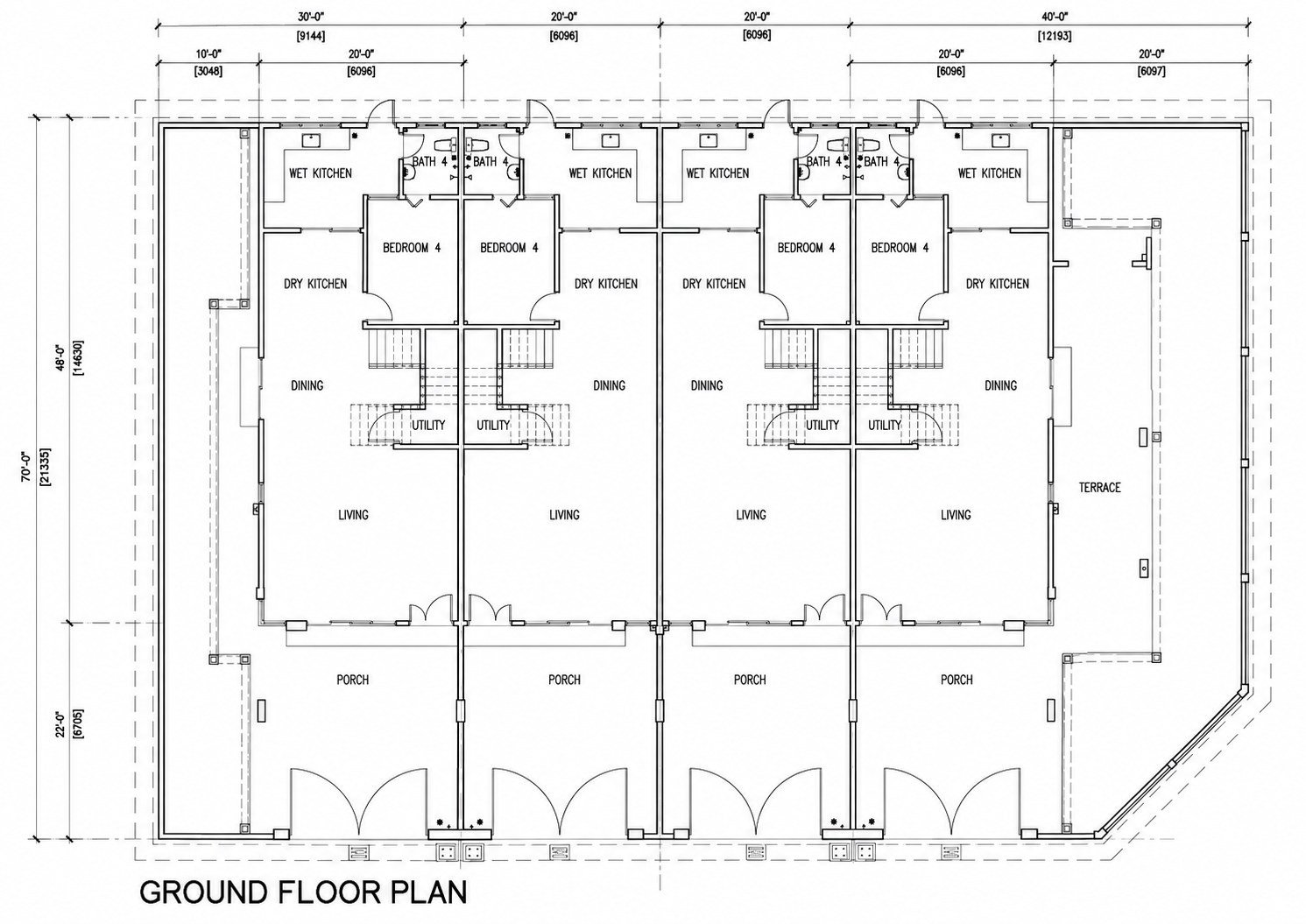 Ground floor plan of the double-storey terrace at Ampang Cove, Ipoh