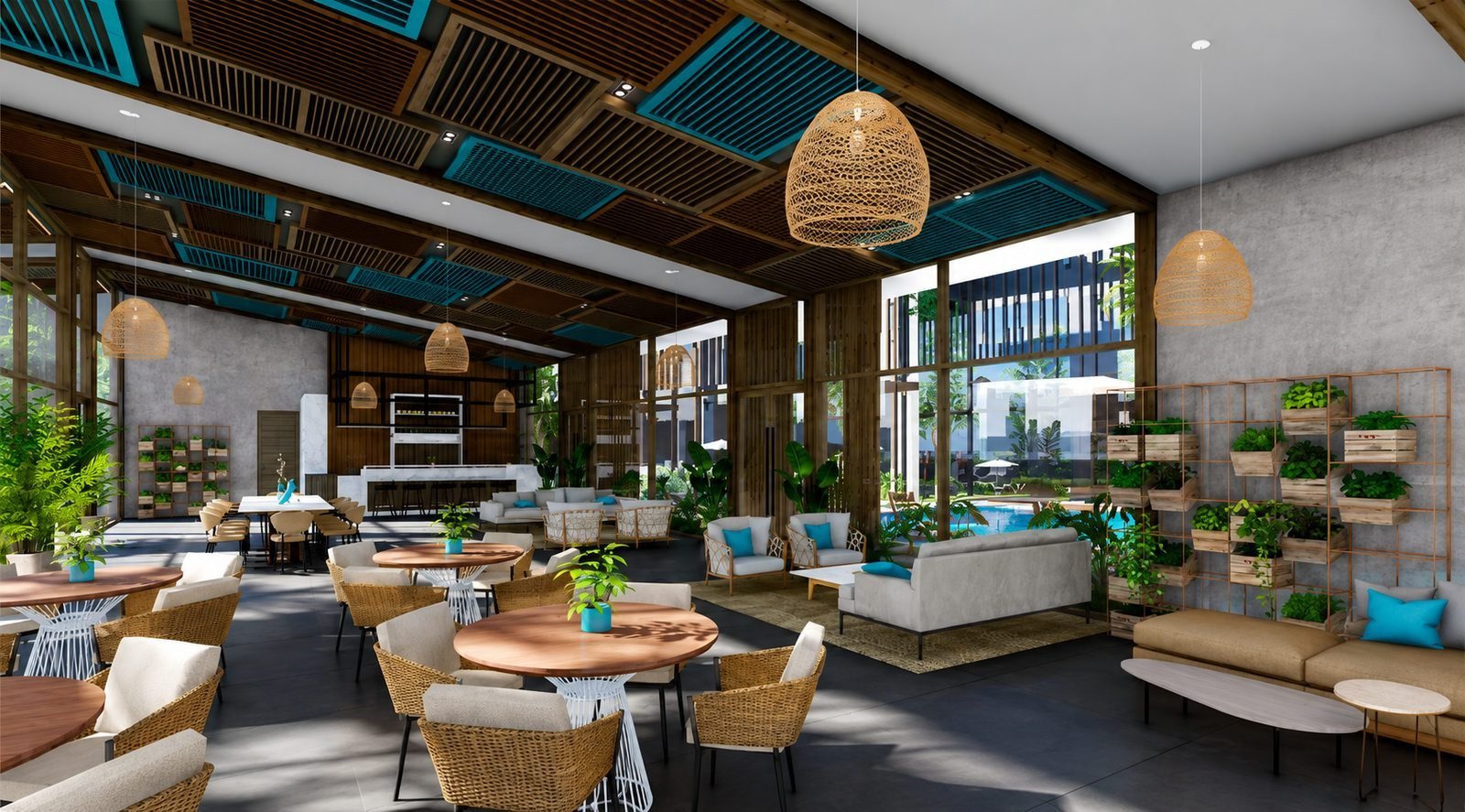 Cafe-style seating in the community lounge at Anderson Residence, Ipoh