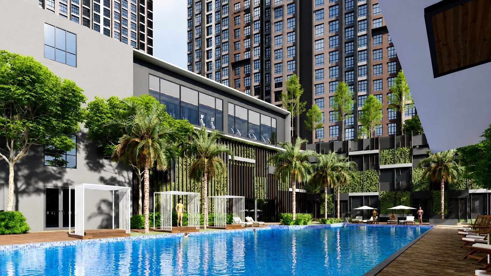The swimming pool and landscaped deck at Anderson Residence, Ipoh