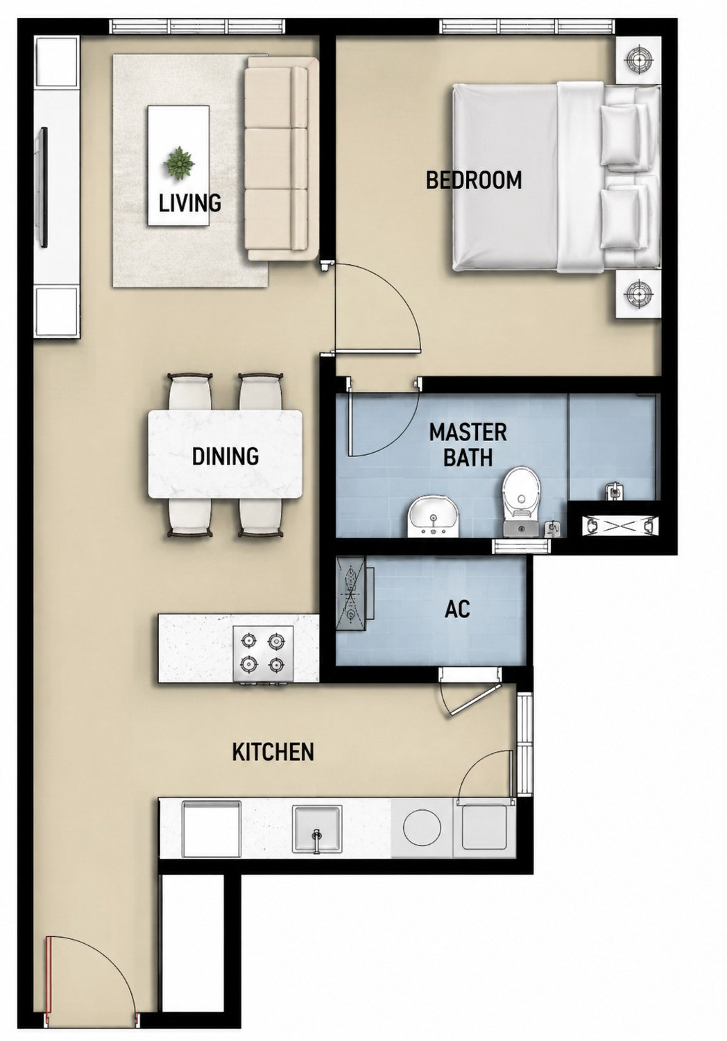 Type A2 floor plan, 516 sq ft, 1 bedroom, Anderson Residence Ipoh