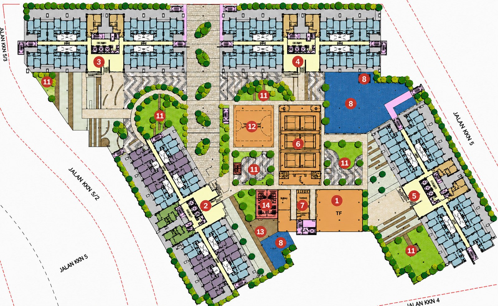 Site plan of the facilities deck at Anderson Residence @ Ipoh, with numbered markers matching the legend