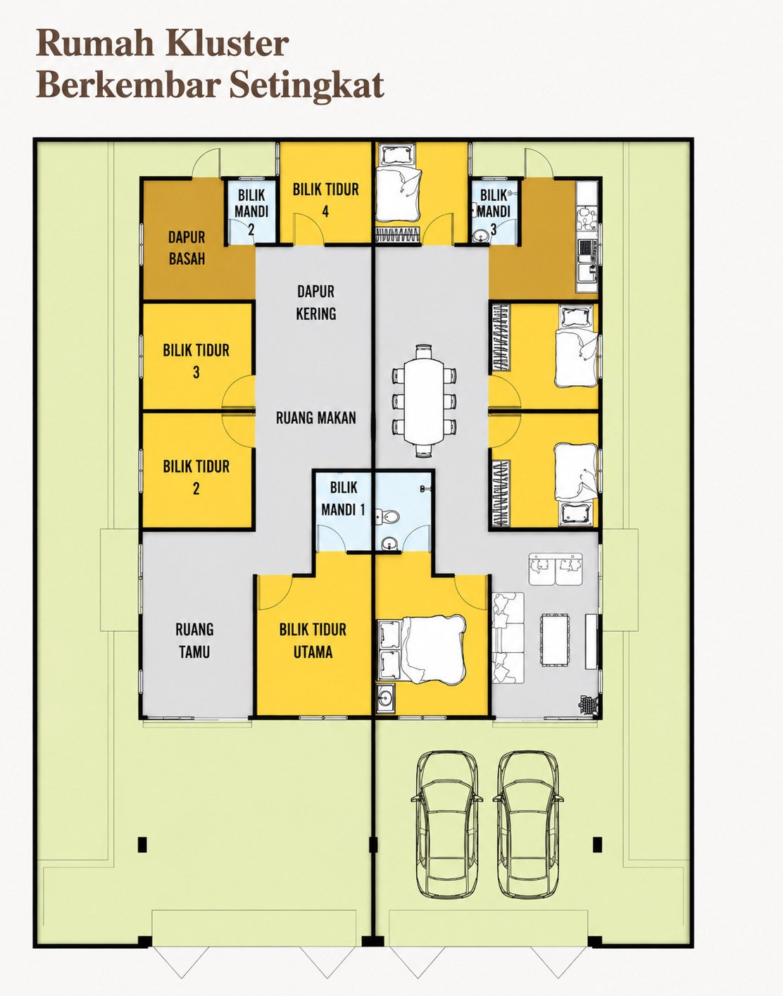 Floor plan of the single-storey semi-detached cluster at Desa Chemor Impian Phase 1
