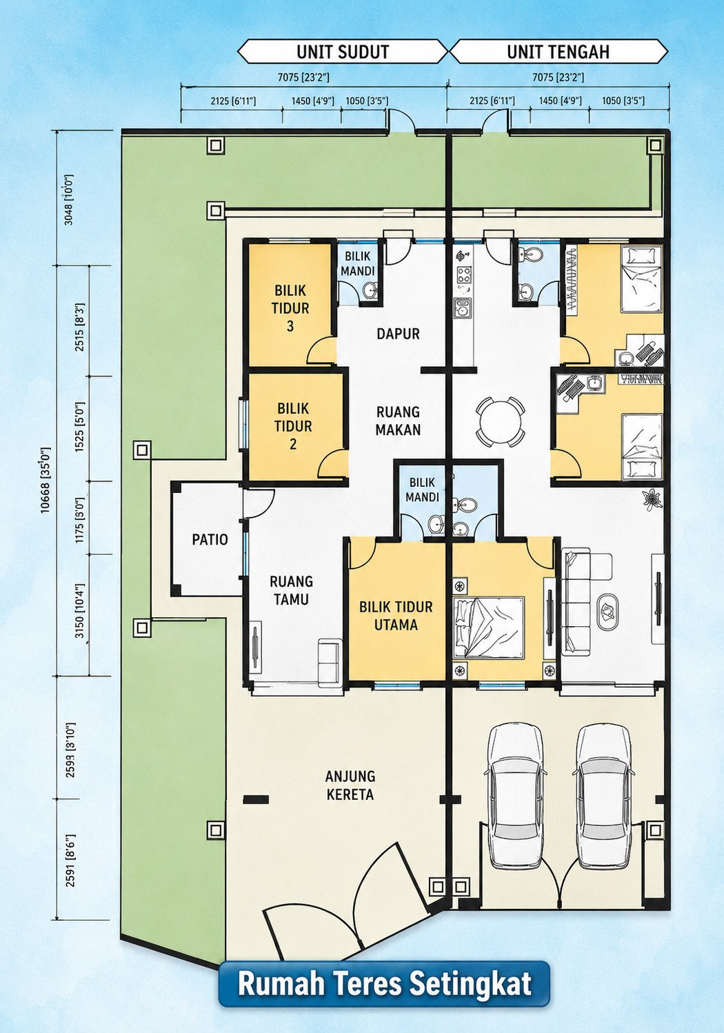Floor plan of the single-storey terrace at Desa Chemor Impian Phase 2