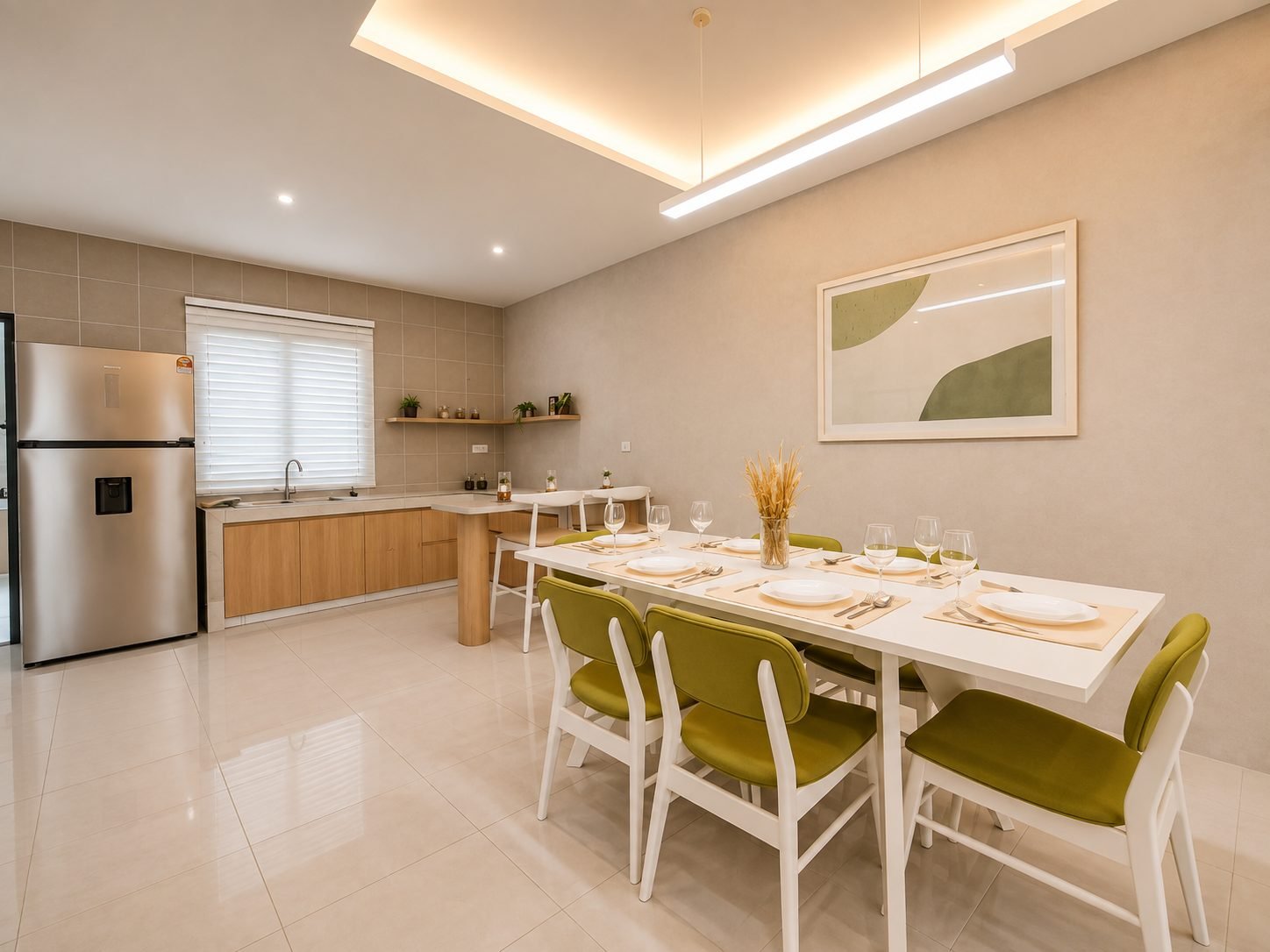 Dining area and kitchen of the show house at Desa Park Chemor, Ipoh