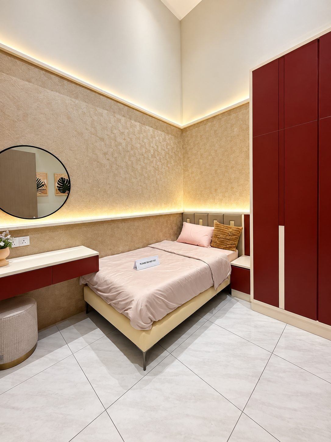 Second bedroom with a fitted wardrobe and dressing counter, Taman Gopeng Mewah show house