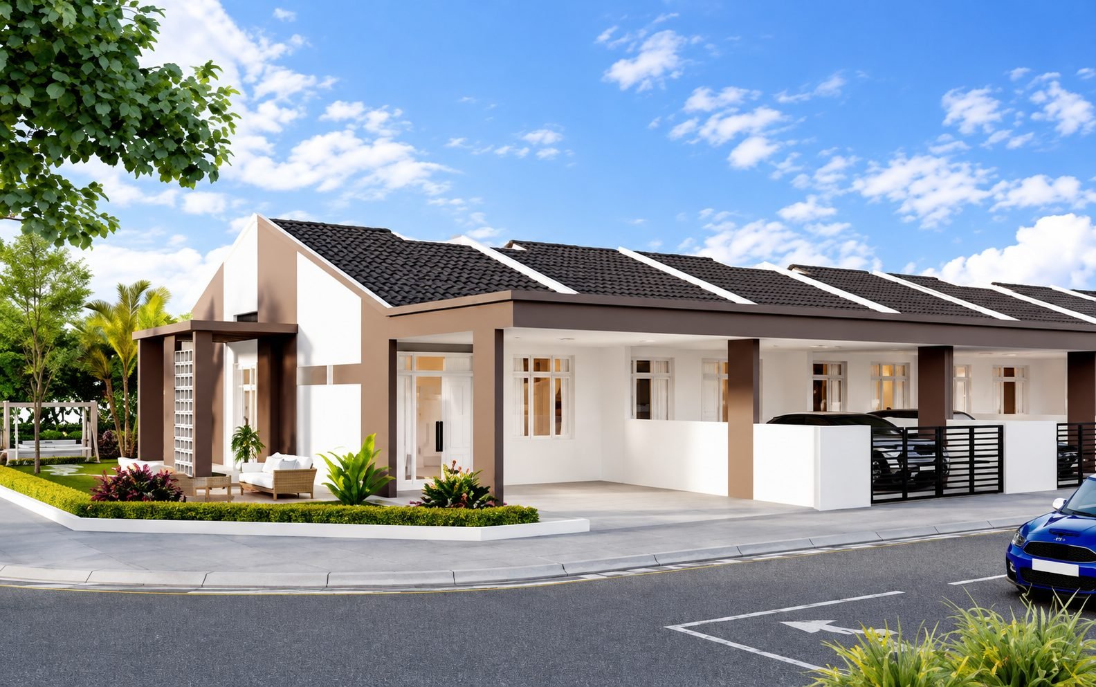 Developer's render of the single-storey terrace homes at Taman Gopeng Mewah, Gopeng