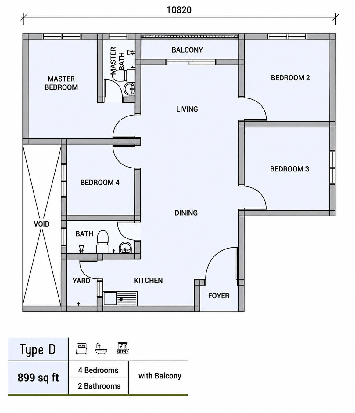 Type D floor plan, 899 sq ft, Residensi Jati De Meru Ipoh