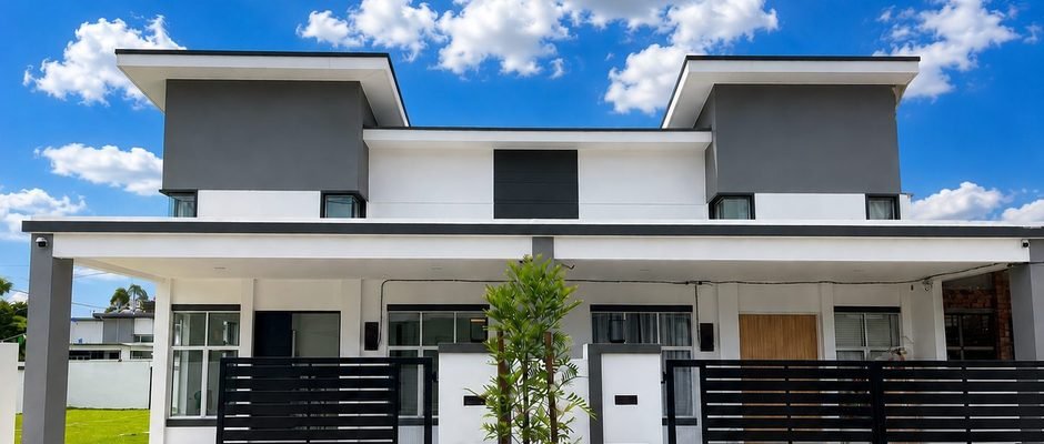 Street elevation of the single-storey terraces at Taman Klebang Ria, Ipoh