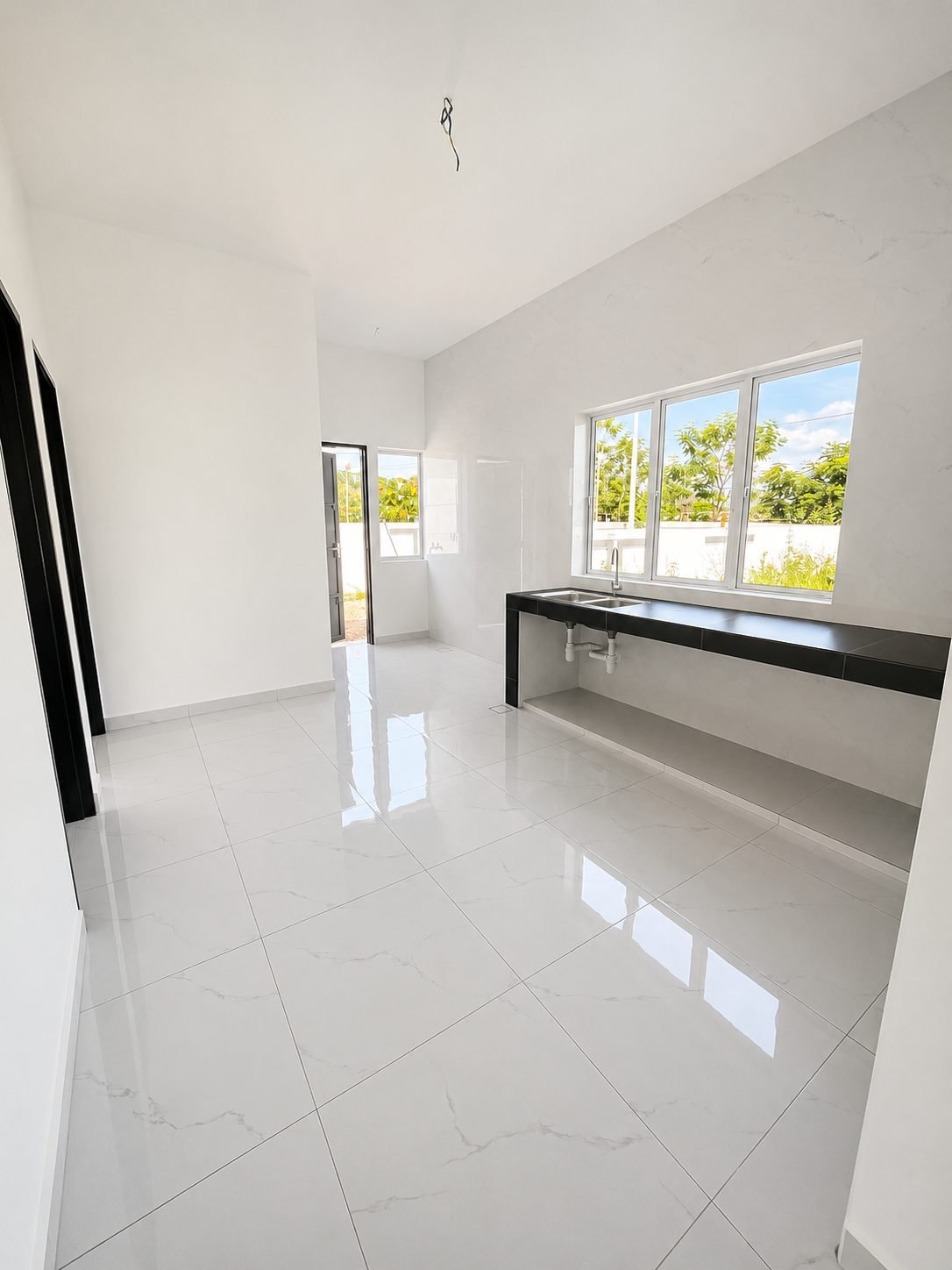 Bedroom with a window and a fitted counter, Taman Klebang Ria Type B