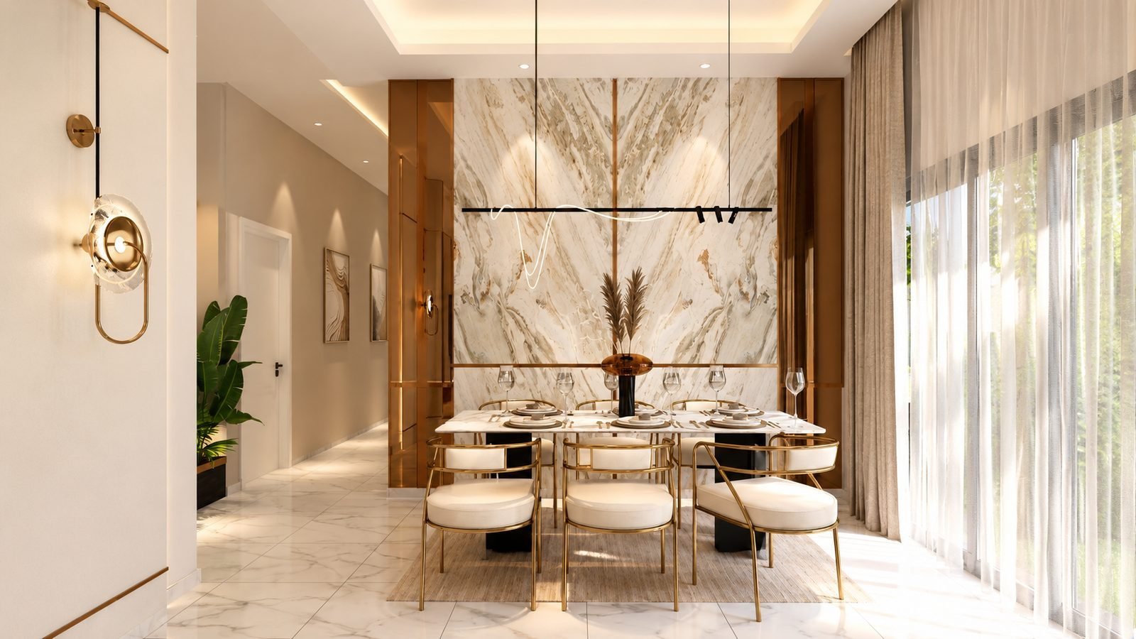 Dining area against a marble feature wall, Taman Klebang Ria Semi-D