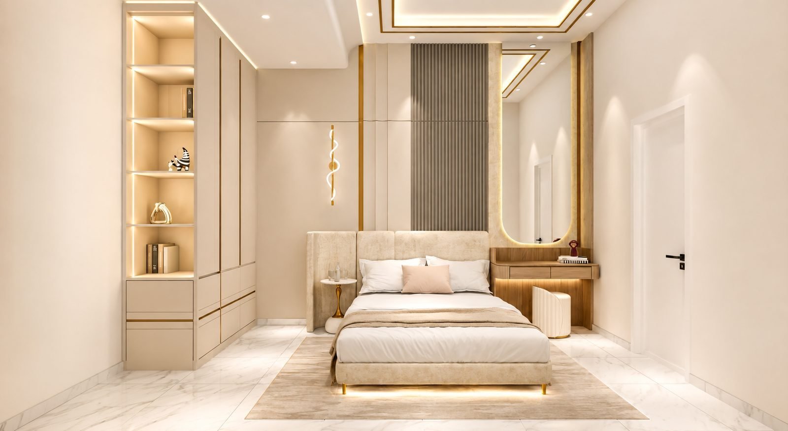 Bedroom with fitted shelving and a vanity, Taman Klebang Ria Semi-D show house