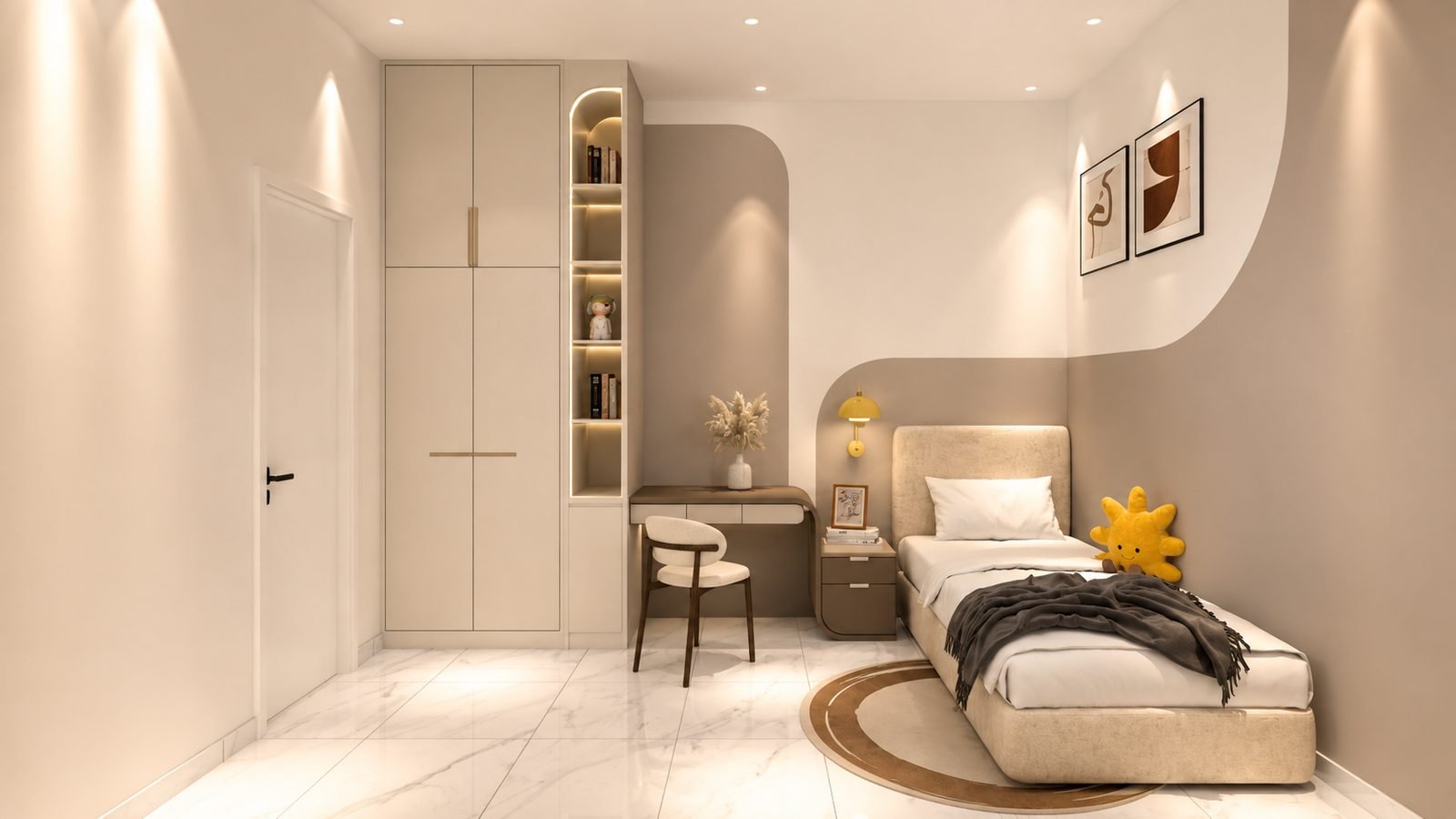 Bedroom with an arched niche and a curved wardrobe, Taman Klebang Ria Semi-D