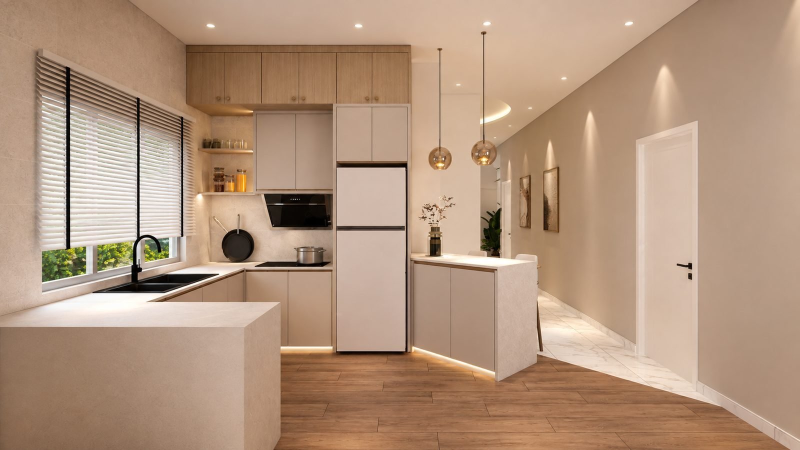 Kitchen with an island and a window over the sink, Taman Klebang Ria Semi-D