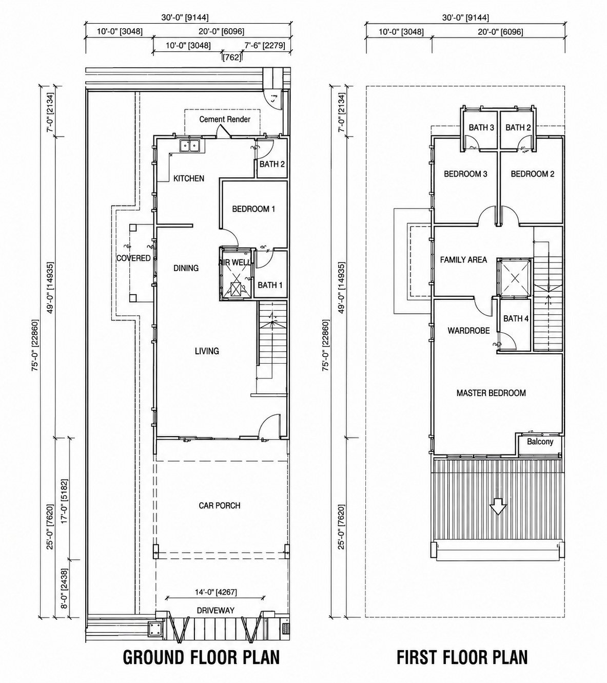 Ground and first floor plan of the intermediate corner lot at Taman Lapangan Indah, Ipoh