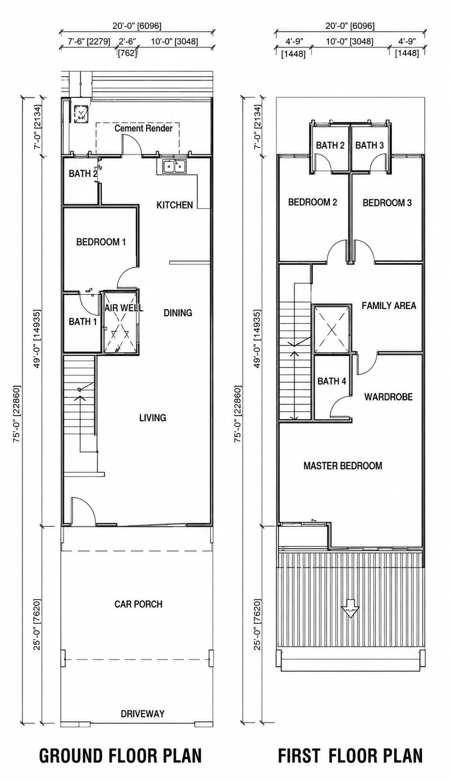 Ground and first floor plan of the intermediate lot at Taman Lapangan Indah, Ipoh