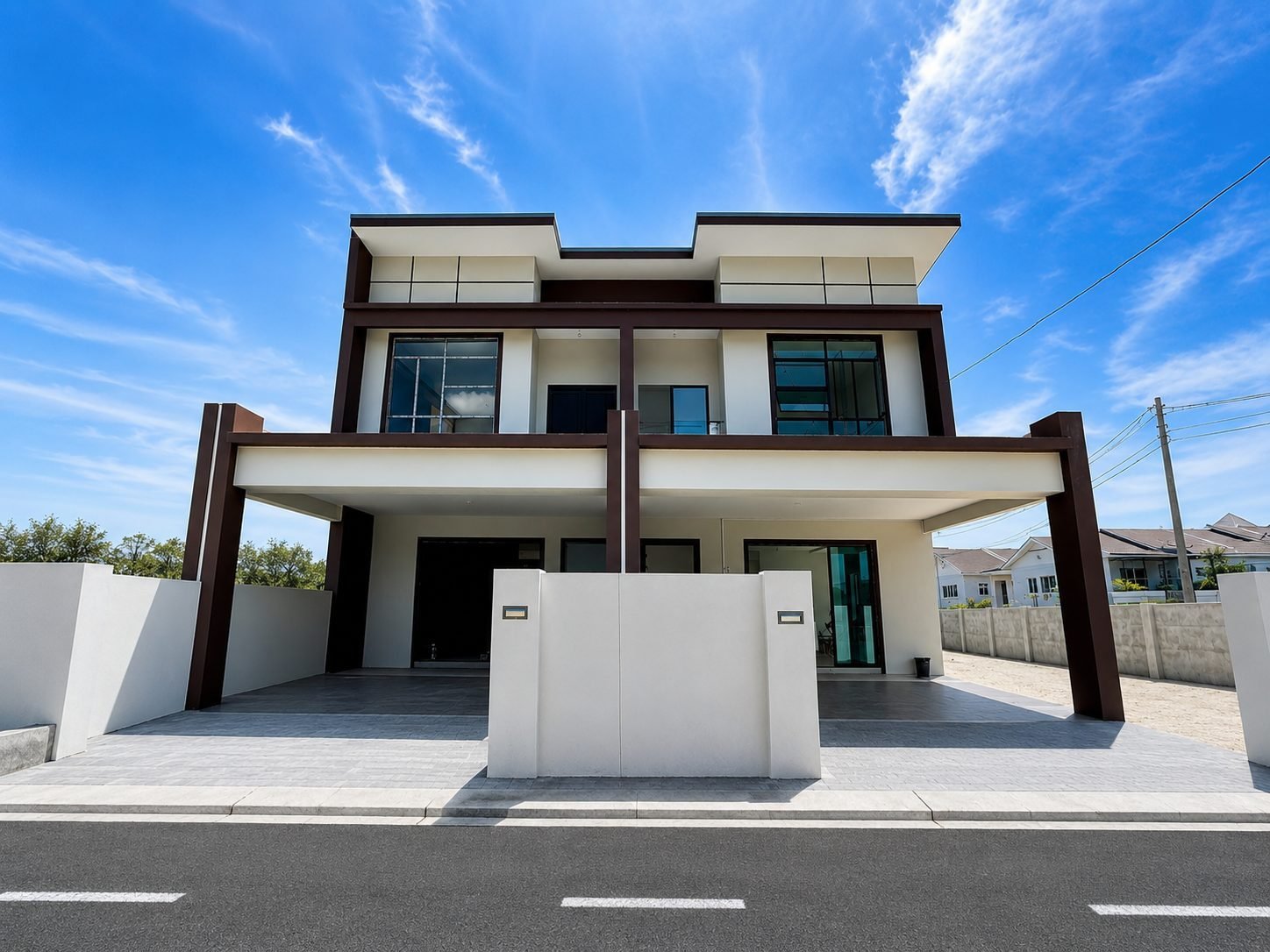 Facade of the double-storey terrace houses at Taman Lapangan Indah, Bandar Cyber, Ipoh