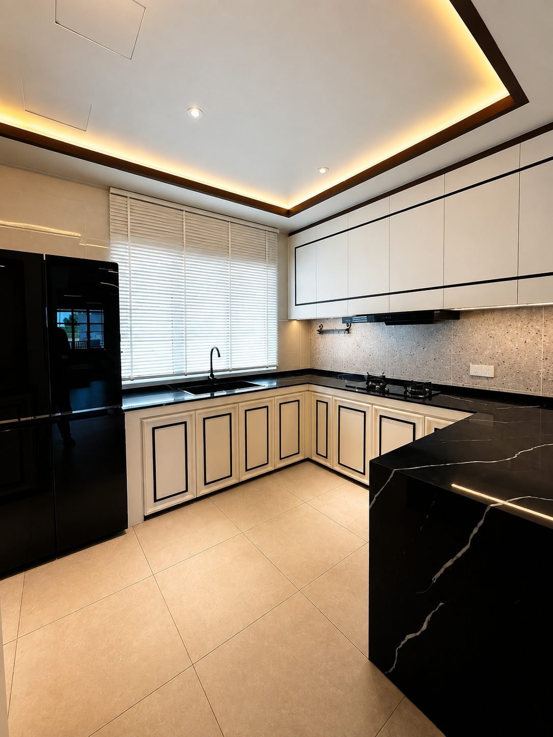 Kitchen with fitted cabinetry and a stone-look counter, Pearl Garden 1.5-storey