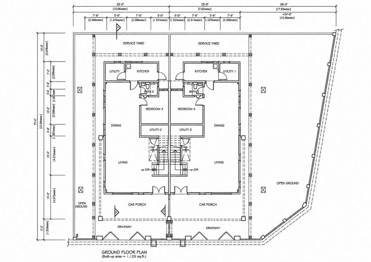 Ground floor plan of the Double Storey Semi-D at Pulai Heights, Ipoh
