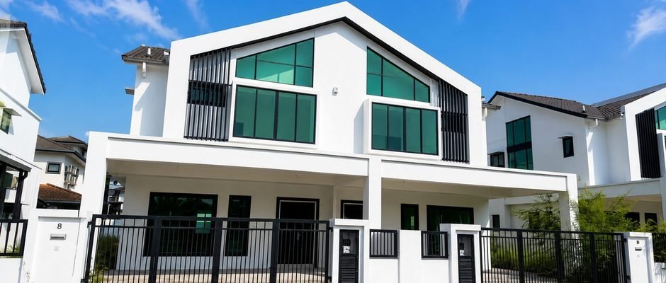 Street elevation of the double-storey semi-detached houses at Pulai Heights, Ipoh