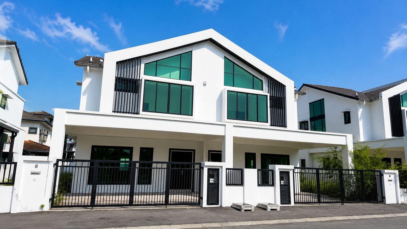 Street elevation of the double-storey semi-detached houses at Pulai Heights, Ipoh
