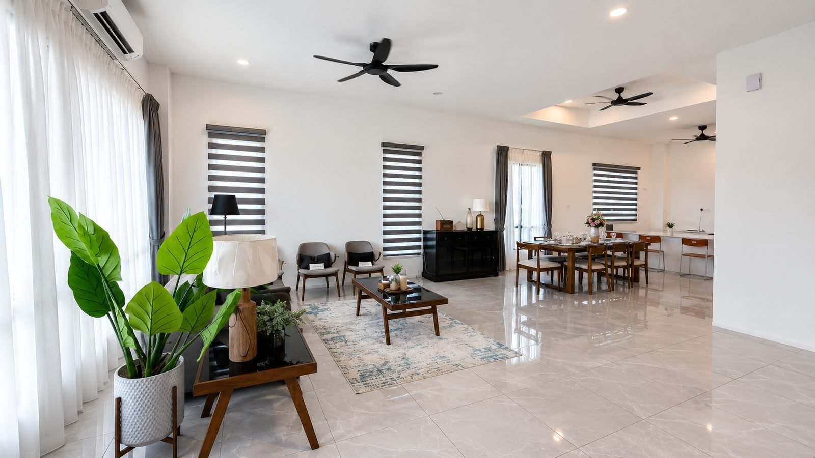 Living room opening through to the dining area, Pulai Heights semi-detached show house