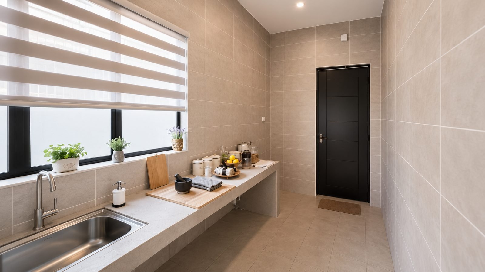 Wet kitchen with a long counter and sink, Pulai Heights semi-detached