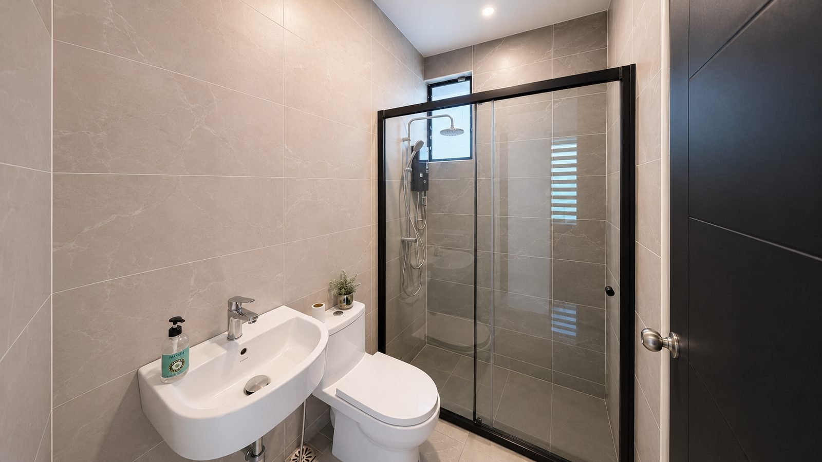 Bathroom with a glass shower screen, Pulai Heights semi-detached
