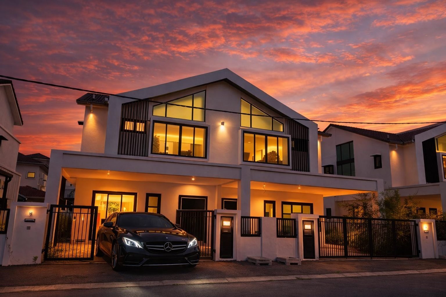 Street elevation of the double-storey semi-detached houses at Pulai Heights, Ipoh