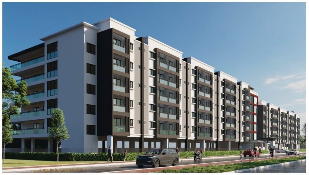 The two linked blocks at Pangsapuri Putra Bercham seen along their full length, Bercham, Ipoh (developer's render)