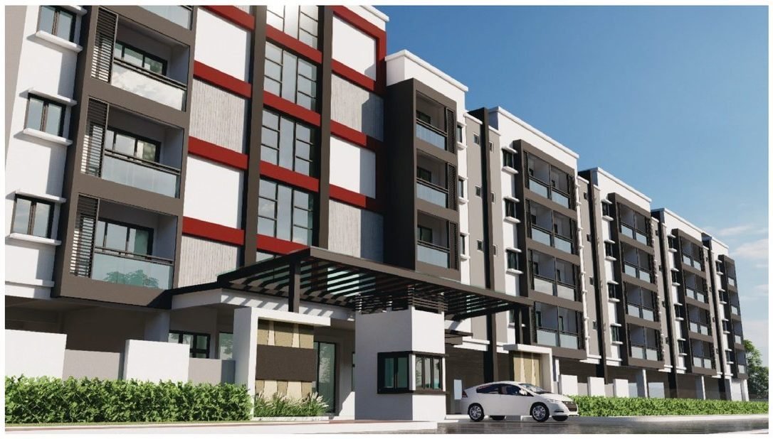 Street elevation and entrance canopy at Pangsapuri Putra Bercham, Bercham, Ipoh (developer's render)