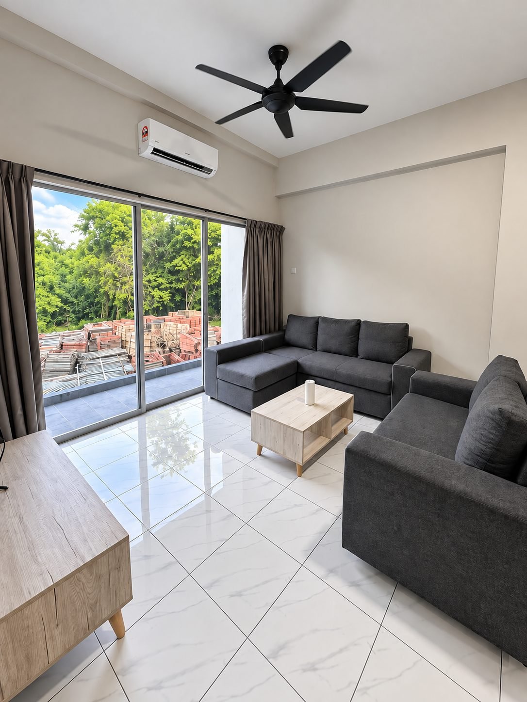 Living area opening onto the balcony, Type C2 show unit, Pangsapuri Putra Bercham