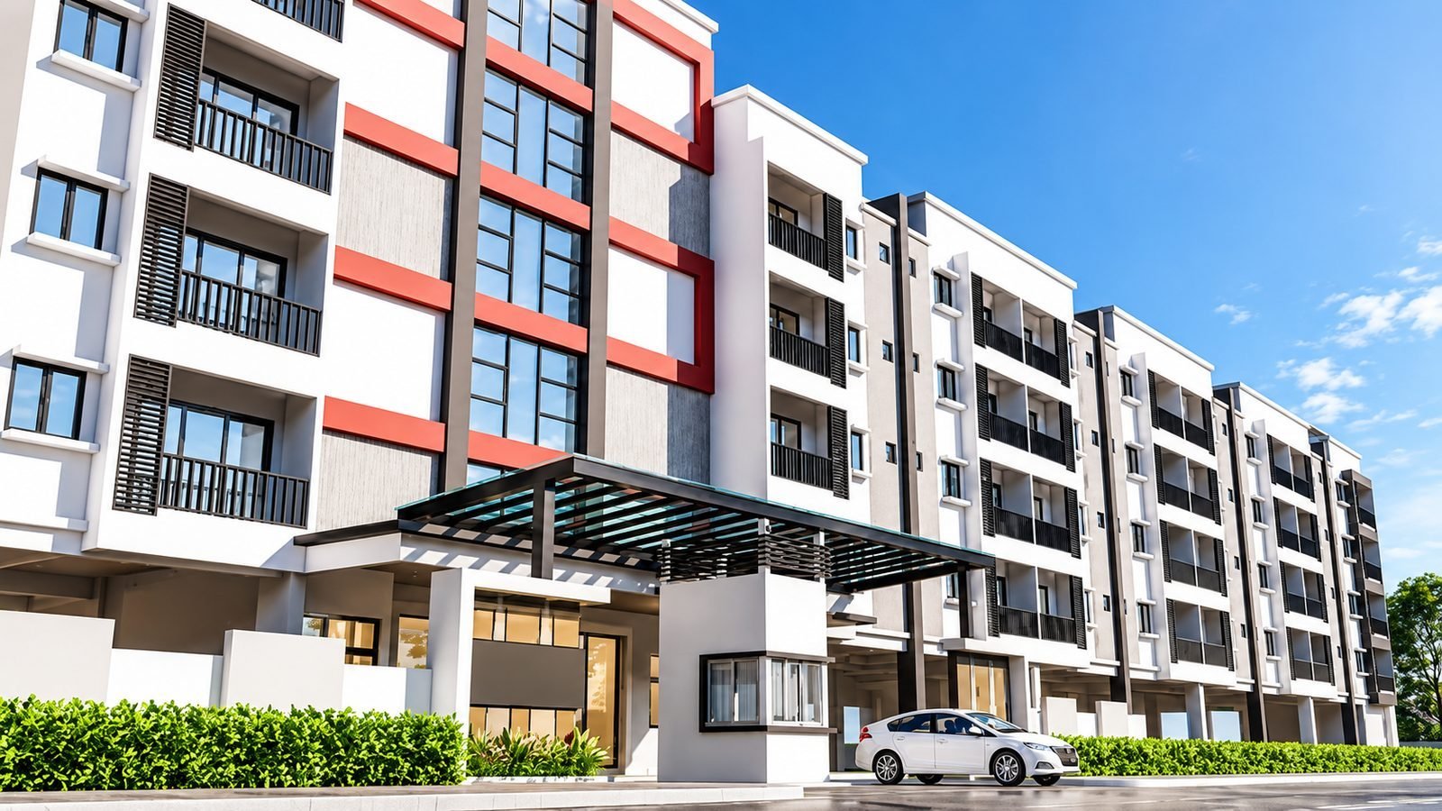Entrance and drop-off canopy at Pangsapuri Putra Bercham, a completed freehold apartment in Bercham, Ipoh (developer's render)