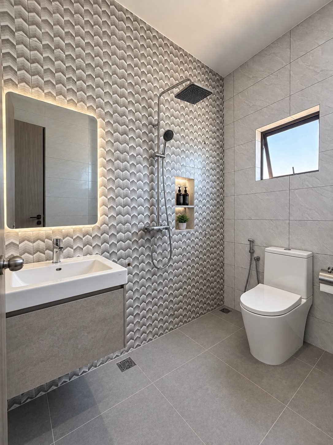 Fitted bathroom with a window, double-storey show house
