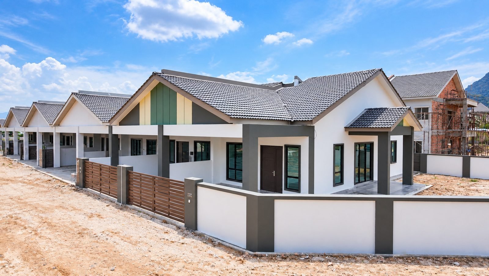 The single-storey row and its corner unit at Taman Raia Saujana III, Simpang Pulai
