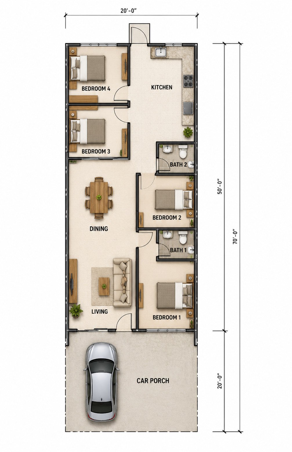 Floor plan of the single-storey terrace at Rimbayu, Tanjung Rambutan