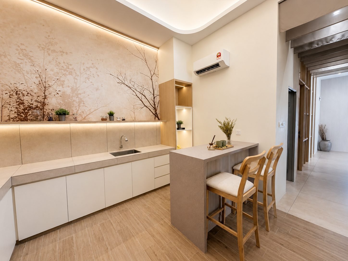 Dry kitchen counter and seating, Rimbayu cluster Semi-D show house