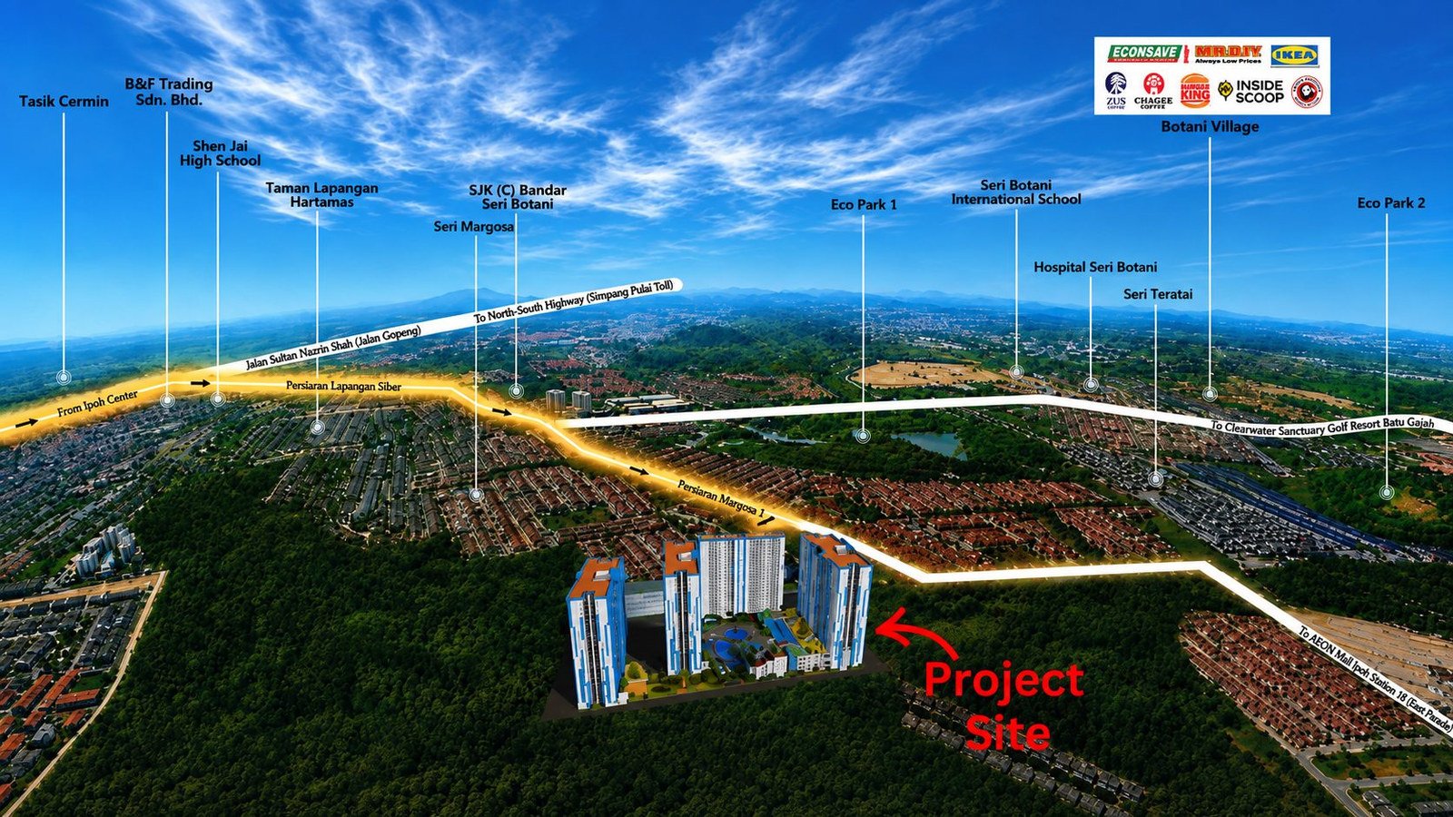 Location map showing Santorini @ Botani within Bandar Seri Botani, Ipoh