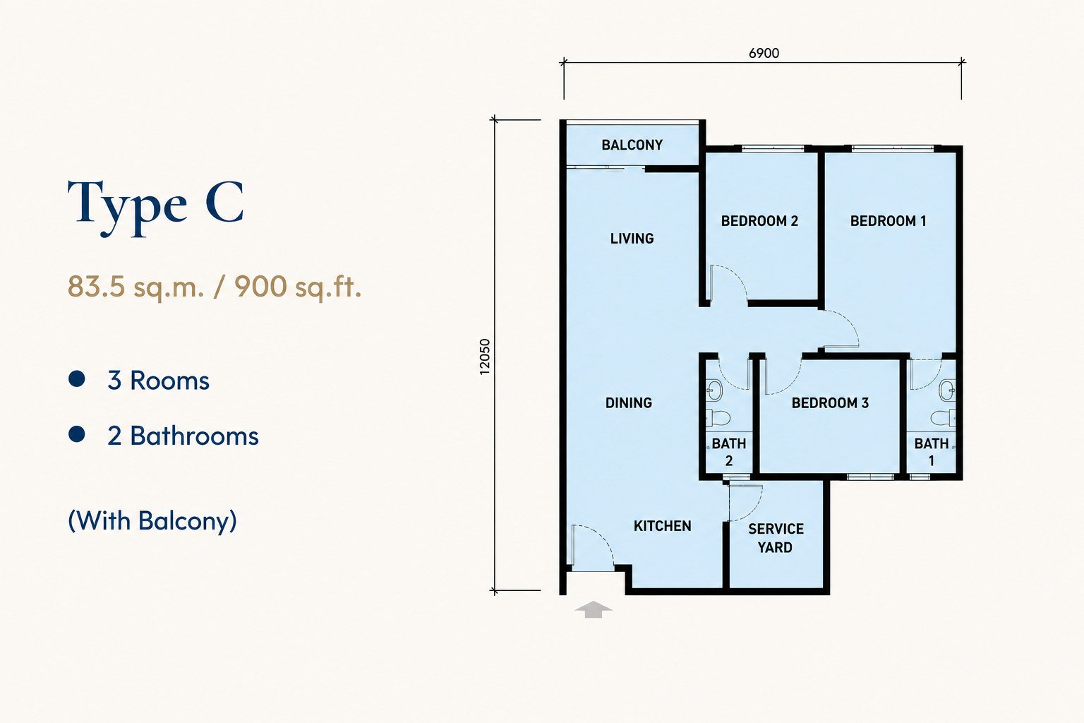 Type C floor plan, 900 sq ft, Santorini @ Botani Ipoh