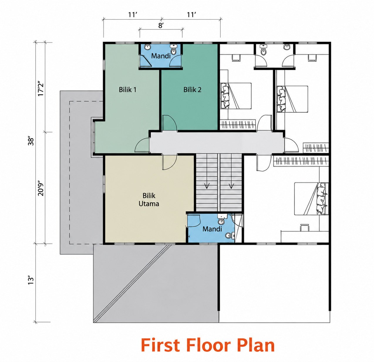 First floor plan of the double-storey terrace at Silver Valley Gardens, Chepor