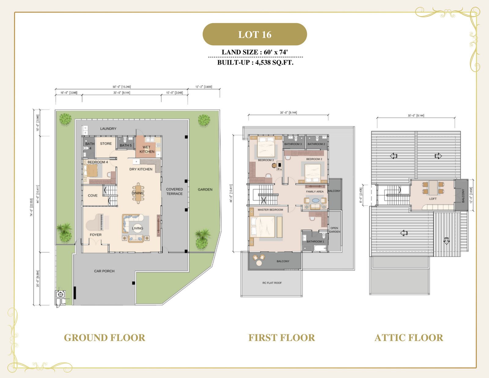 Floor plans for Lot 16, the 4,538 sq ft corner bungalow at Thompson Prestige, Ipoh