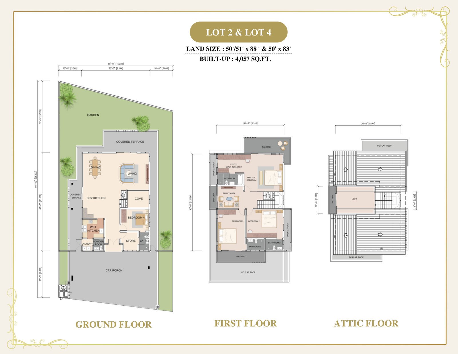 Floor plans for Lots 2 and 4, the 4,057 sq ft bungalow at Thompson Prestige, Ipoh