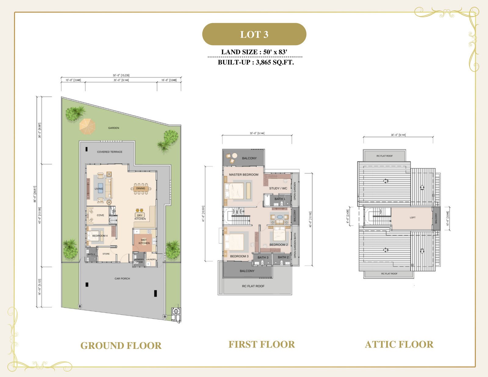 Floor plans for Lot 3, the 3,865 sq ft bungalow at Thompson Prestige, Ipoh