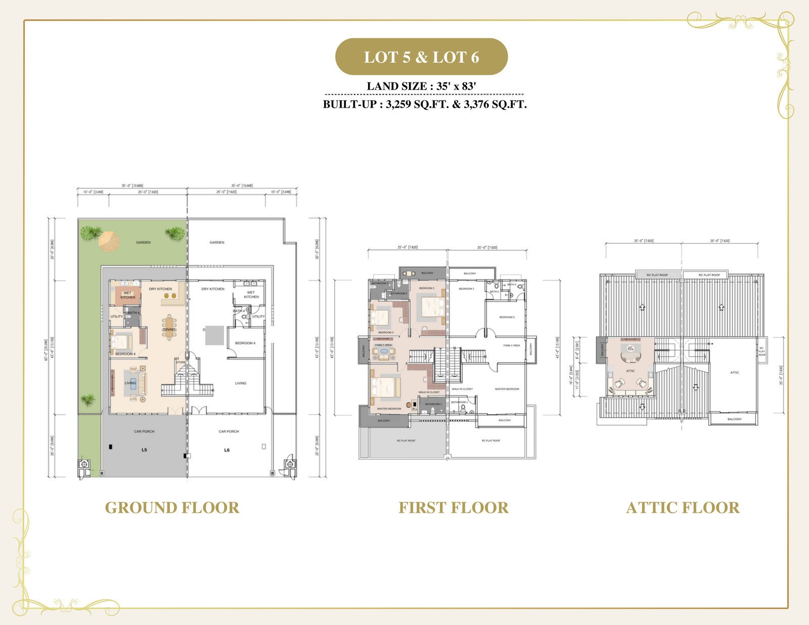 Floor plans for Lots 5 and 6, the semi-detached homes at Thompson Prestige, Ipoh